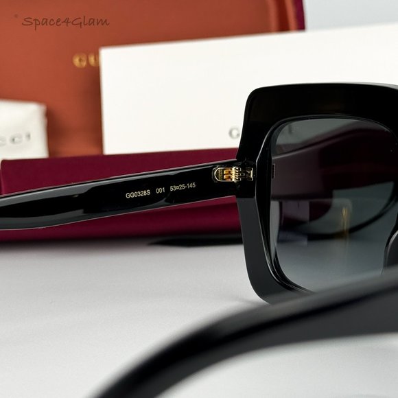 NEW GUCCI GG0328S 001 Black Gray Gradient Rectangle Oversized Women Sunglasses - Picture 5 of 10